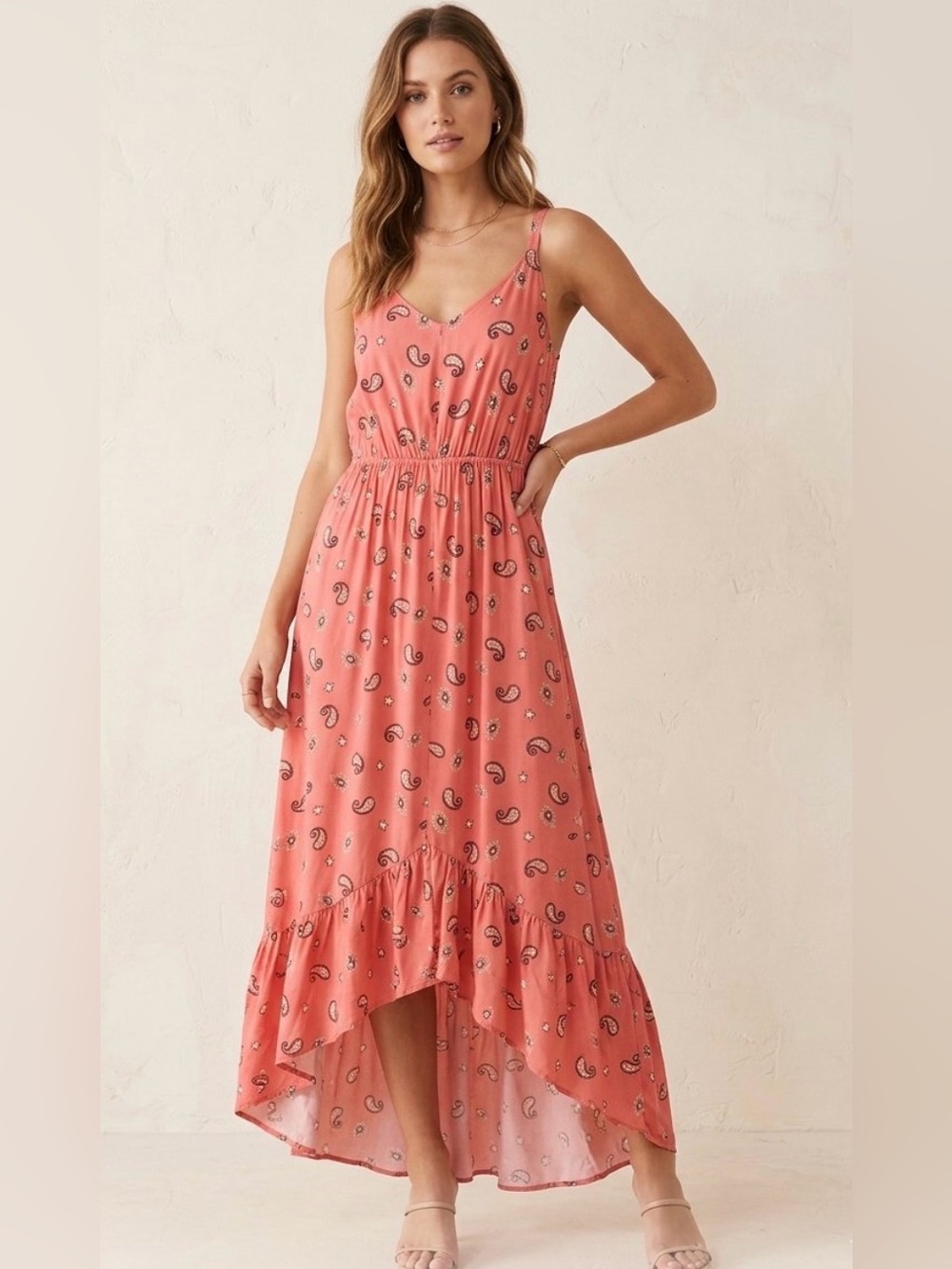 Sleeveless Coral Paisley High-Low Maxi size S